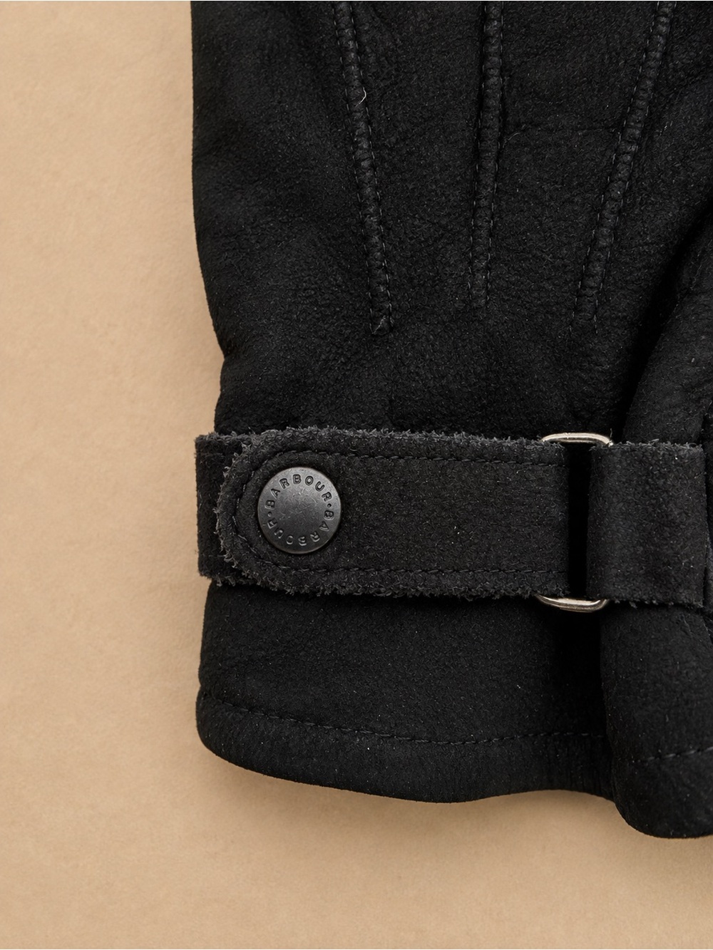 Barbour Black Suede Leather Gloves Size M Adjustable Strap - Picture 4 of 6